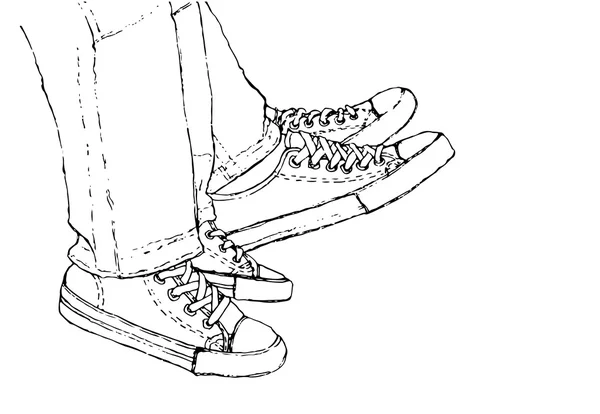 Boceto de una pareja en zapatillas — Vector de stock