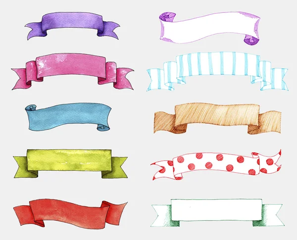 Watercolor banners and ribbons — Stock Photo, Image