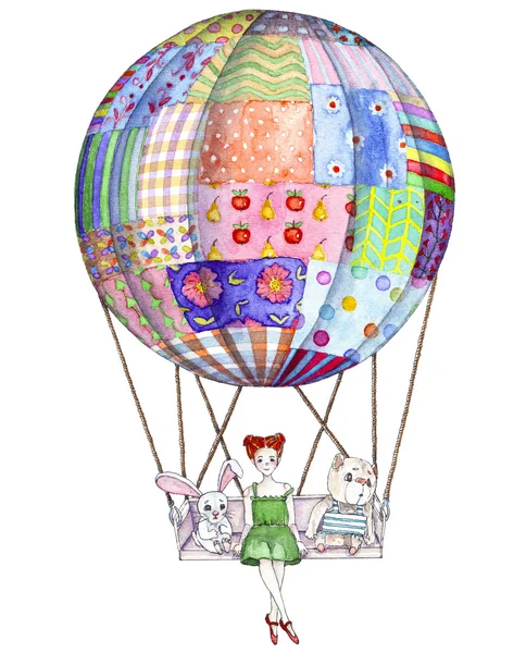 Dziewczyny z zabawkami w balon z patchwork koc — Zdjęcie stockowe