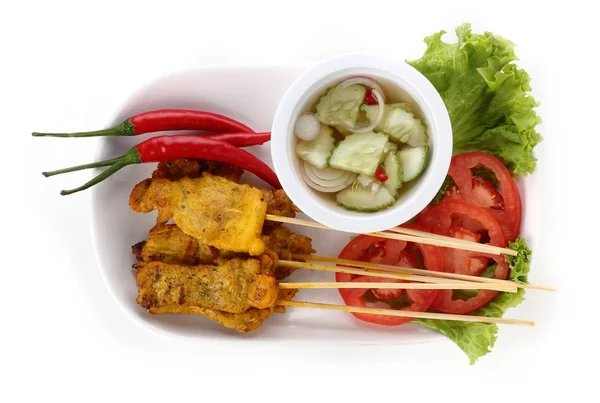 Grilled pork satay with sauce on plate Thai Food — Stock Photo, Image