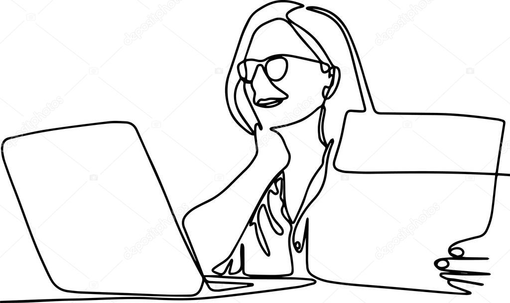 middle aged business woman using laptop working on computer sitting at desk