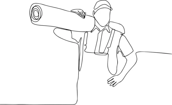 Livreur transporteur mâle avec un grand tapis sur son épaule — Image vectorielle
