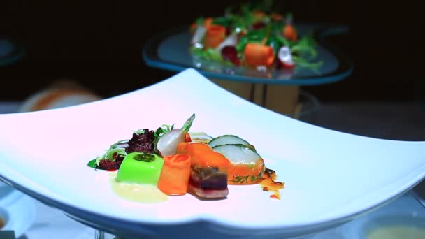 Professionally served food in the restaurant — Stock Video