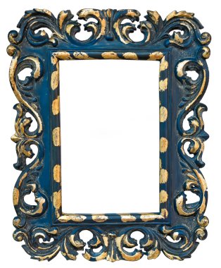 Beyaz arka plan üzerinde yalıtılmış bağbozumu mavi fotoğraf çerçevesi.