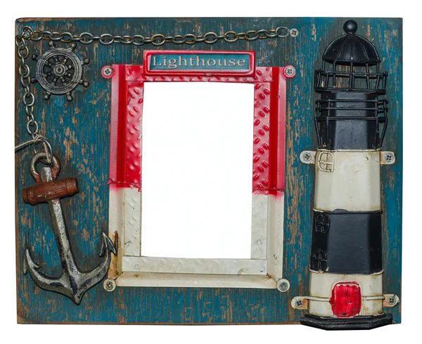 Ασυνήθιστο ναυτικά κορνίζα. Φάρος, Άγκυρα, αλυσίδα, τιμόνι — Φωτογραφία Αρχείου