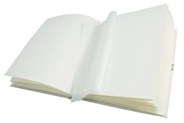 Nyitott könyv az üres oldalakat egy fehér háttér — Stock Fotó