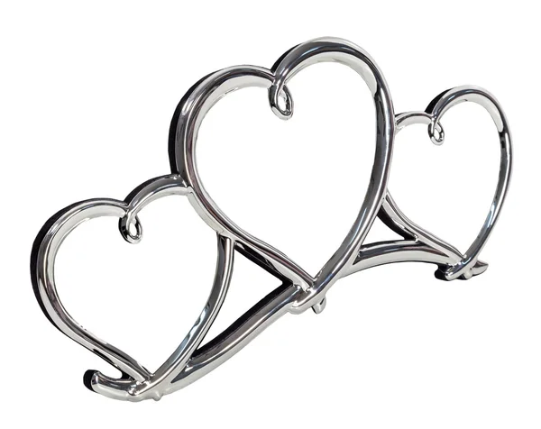 Metal photo frame in form of hearts — Stock Photo, Image