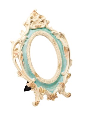 Vintage Fildişi turkuaz oval fotoğraf çerçevesi
