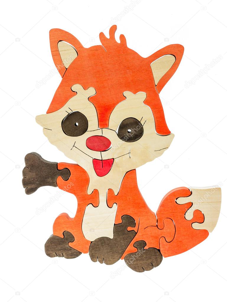 Colorful wooden puzzle pieces in fox shape