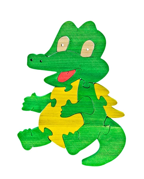 Colorati pezzi di puzzle in legno a forma di coccodrillo — Foto Stock