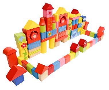 Colored castle made from wooden blocks 