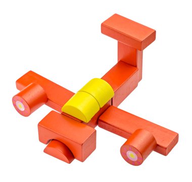 Toy airplane made from colored wooden blocks 