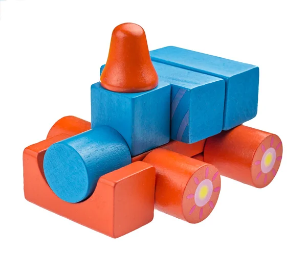 Toy car made from colored wooden blocks — Stok fotoğraf