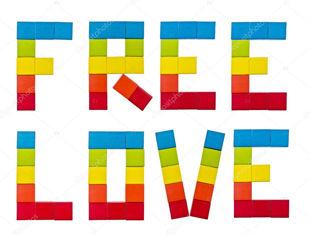 Text Free Love in the form rainbow flag