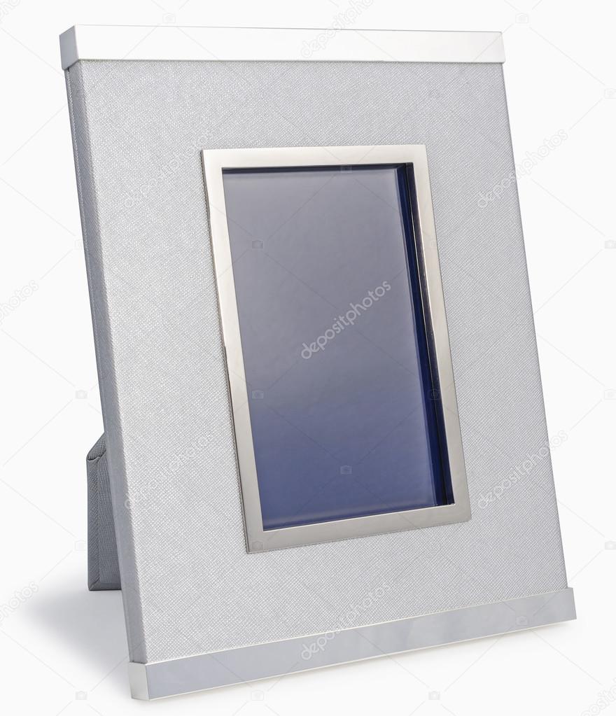 Rich vinyl and silver photo frame. Gray color