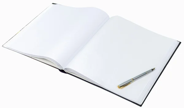 Open a blank white book and pen — Stock Photo, Image