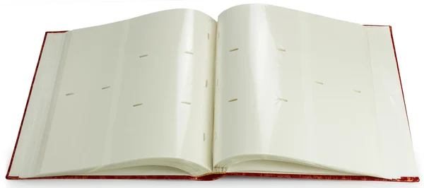 Abrir un álbum de fotos de libro rojo en blanco —  Fotos de Stock