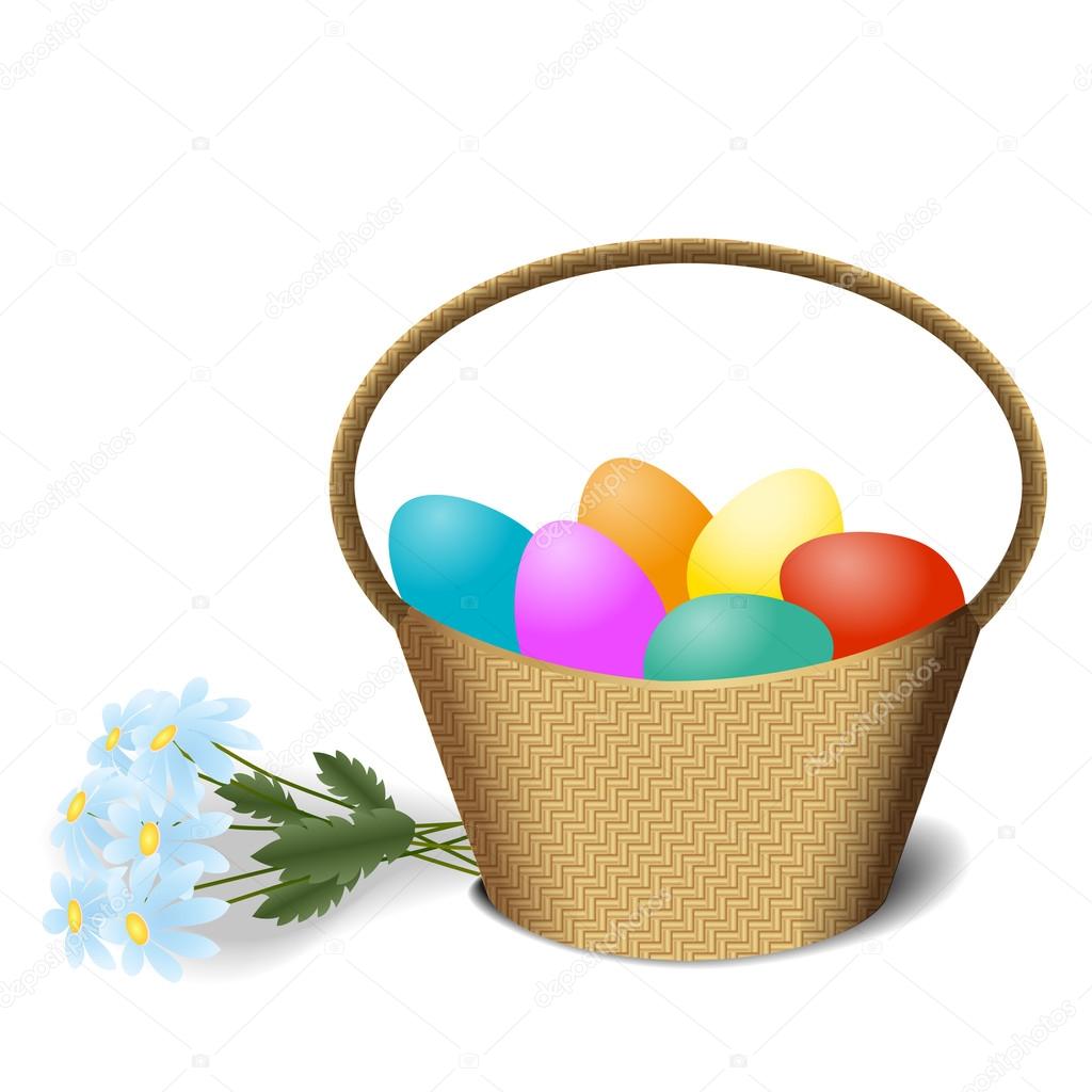 Easter basket and blue daisy