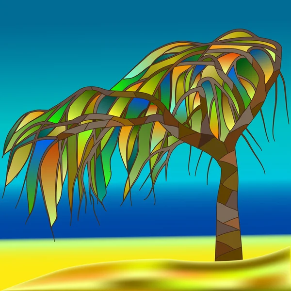 Tropik ağaç, vitray pencere — Stok Vektör