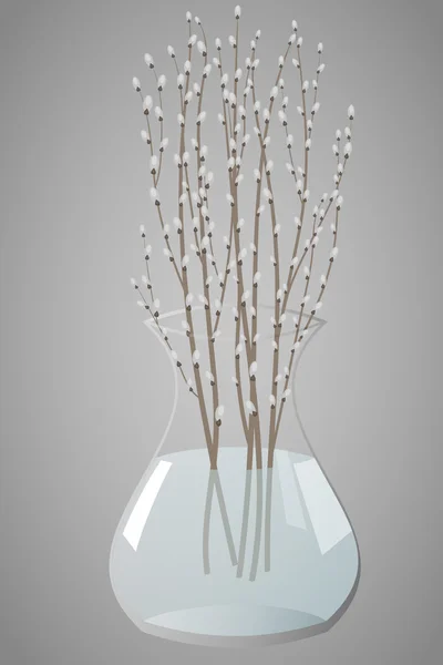 Cam vazo içinde sunulan willow demet