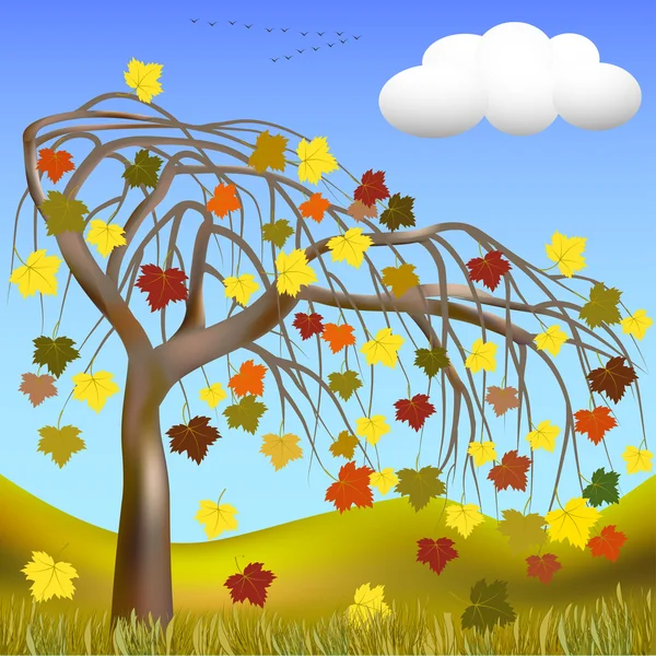 Őszi fa, nyáj madarak — Stock Vector