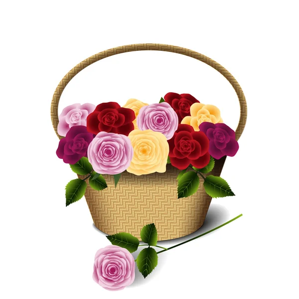 Cesta con rosas — Vector de stock