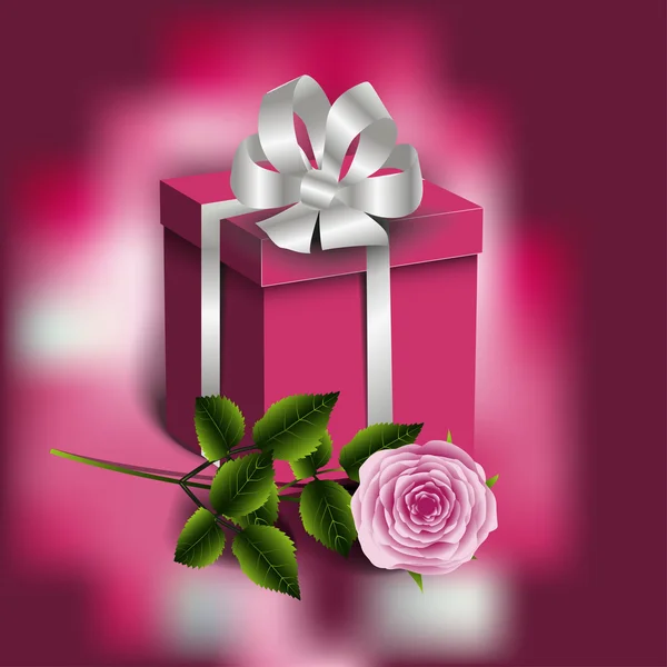 Caja de regalo y rosa — Vector de stock