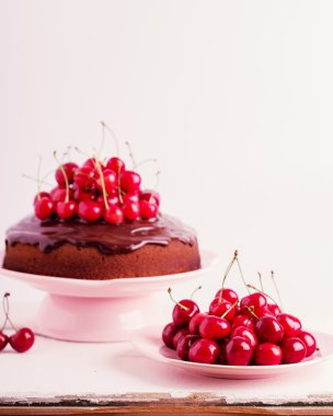 Chocolate cherry cake. Selective focus.