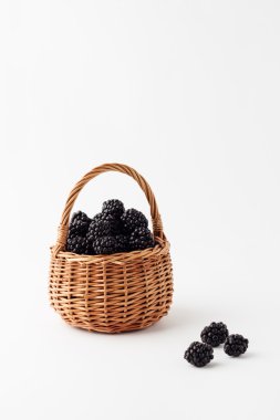 Böğürtlen sepetin içinde. İzole arka plan.