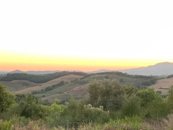 Pôr Sol Acima Das Colinas Toscana — Fotografia de Stock