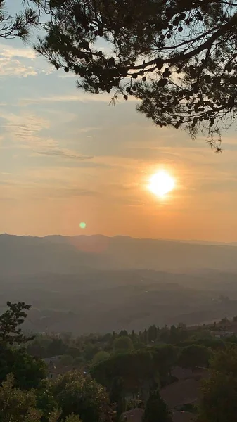 Apus Soare Peste Dealurile Tuscane — Fotografie, imagine de stoc