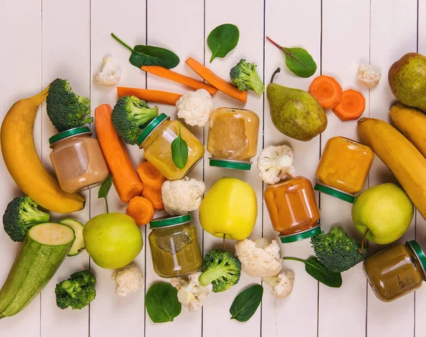 baby food on a white background. Selective focus