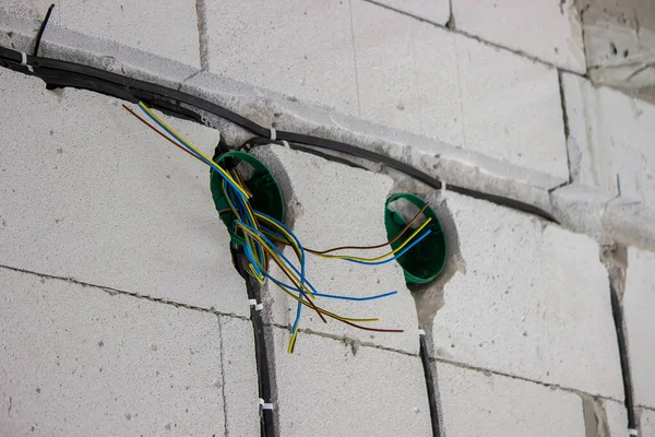 Câblage Électrique Dans Maison Pose Câbles Électriques Concentration Sélective — Photo