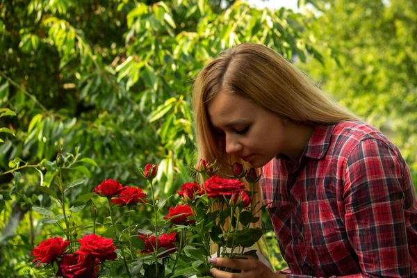 Girl's allergy to flowers. Nature. Selective focus