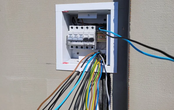 Electricity Distribution Box Wires Circuit Breakers Fuse Box — Stock Photo, Image