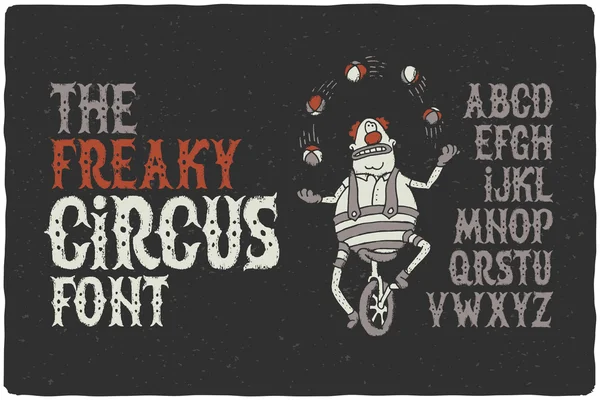 Freaky circus font with funny juggling clown — Stock Vector