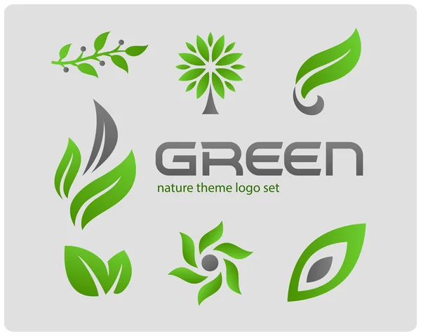 Conjunto de logotipos naturales verdes — Vector de stock