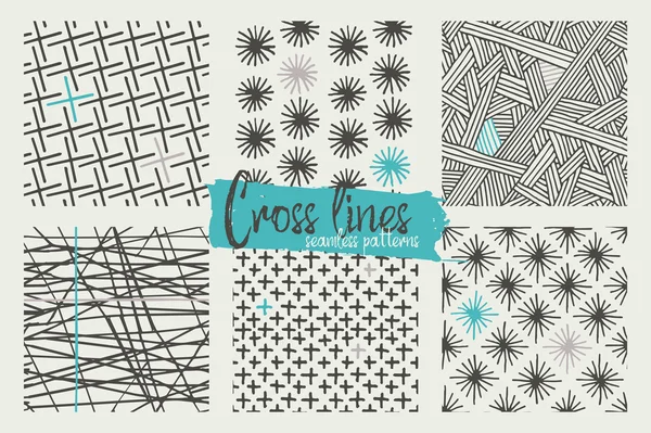 Set of cross lines seamless patterns — Stock Vector