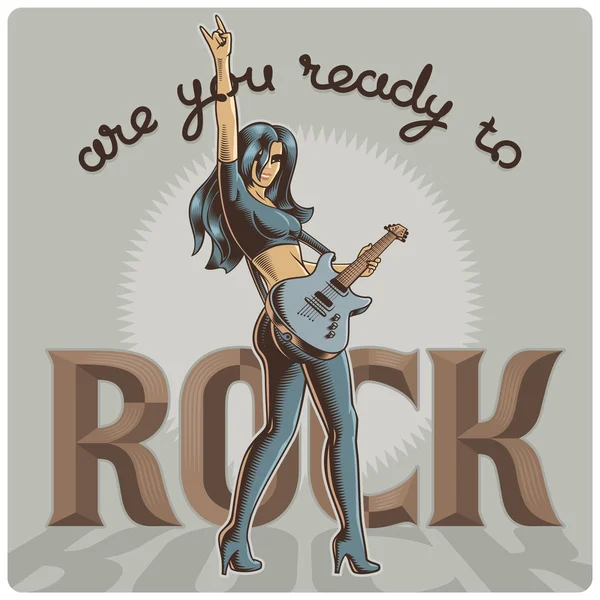 岩石与吉他的女孩 — 图库矢量图片
