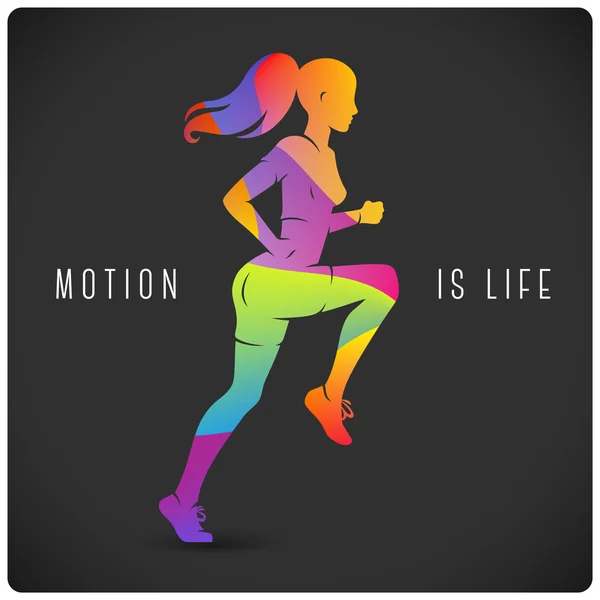 Mujer corriendo y cita motivadora — Vector de stock