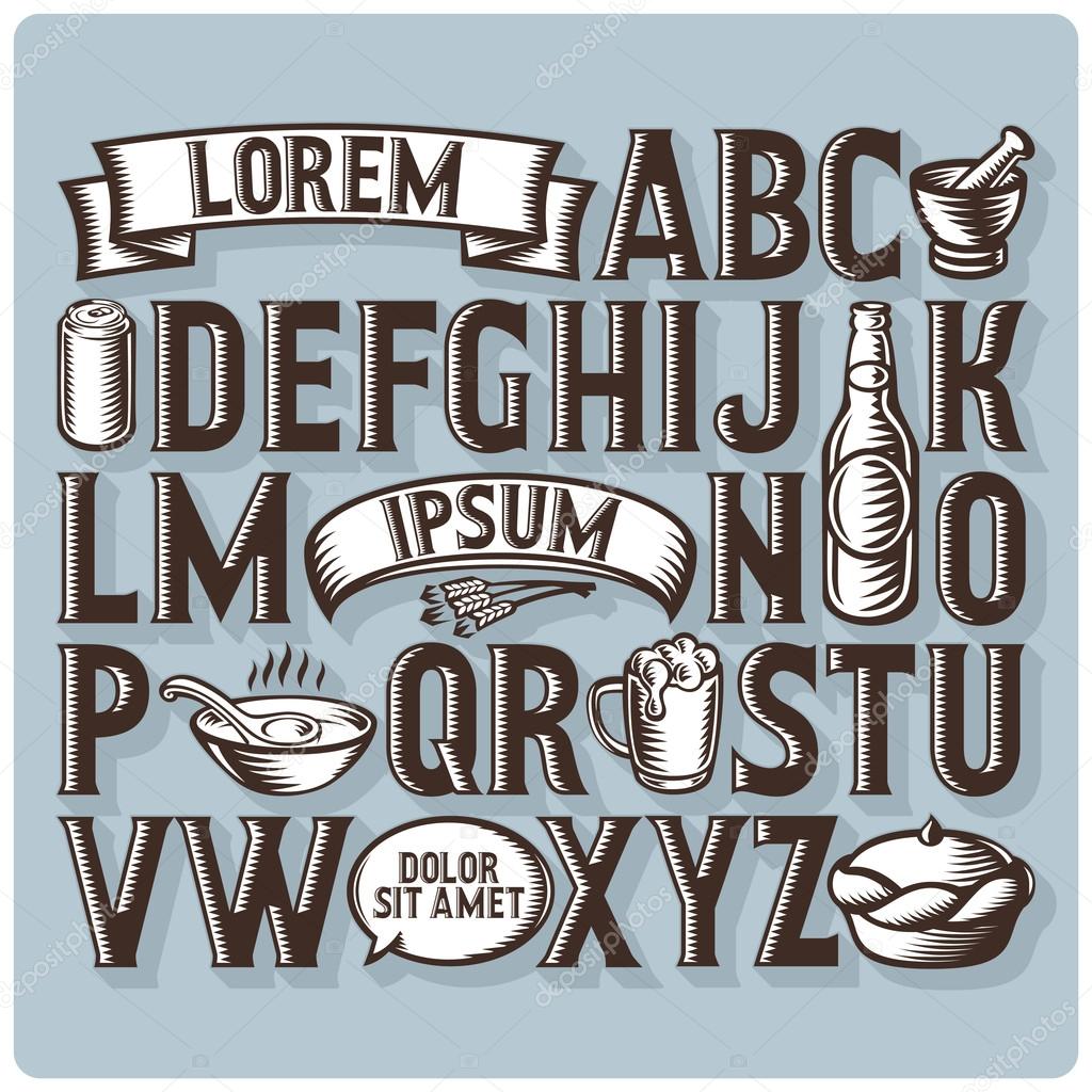 Set of vintage font and design elements