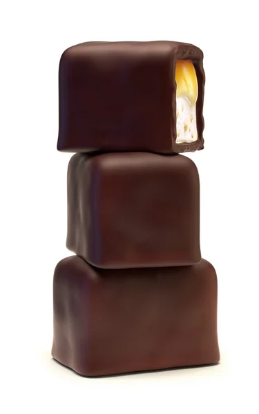 Cukorka, csokoládé karamell töltelékkel, — Stock Fotó