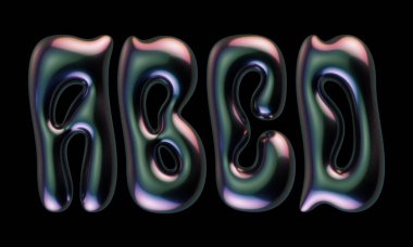 Pürüzsüz ve parlak yansıtıcı yüzeye sahip 3D harfler kümesi