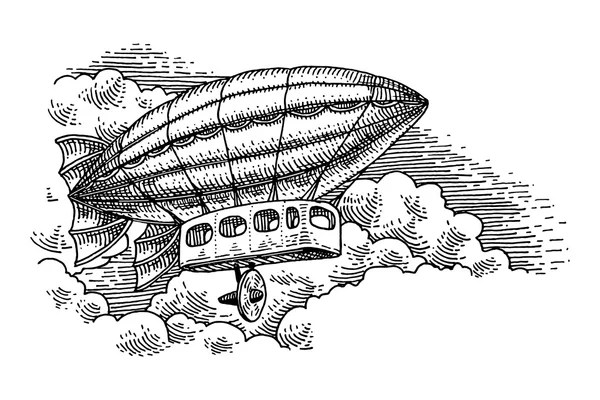 Літаючих дирижабль гравіювання — стоковий вектор