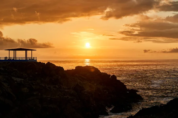 Romántica Puesta Sol Sobre Océano Pacífico Una Playa Costa Perú — Foto de Stock