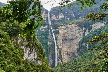 Gocta Cataracts, Catarata del Gocta, are perennial waterfalls with two drops located in Perus province of Bongara in Amazonas, third highest water fall in the world clipart