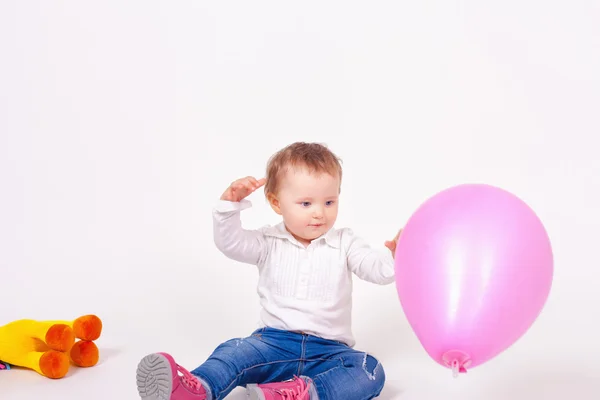 Funny baby celebrating first birthday — Stock Photo, Image