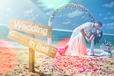 Wedding couple, marriage, honeymoon sumer travel at Bali clipart