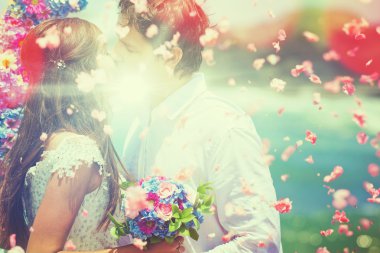 Wedding couple, marriage, honeymoon sumer travel at Bali