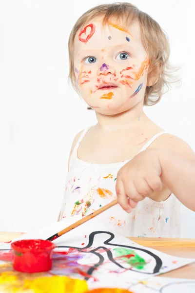 Baby draws with colored inks — Stock Photo, Image